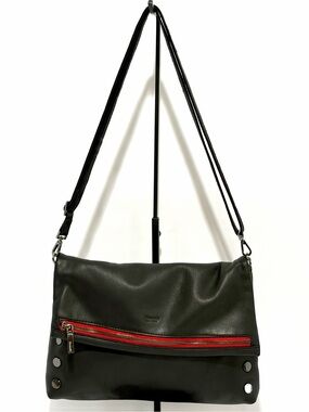 Hammitt VIP Large Crossbody Bag In Black Leather/Gunmetal Hardware/Red Zip